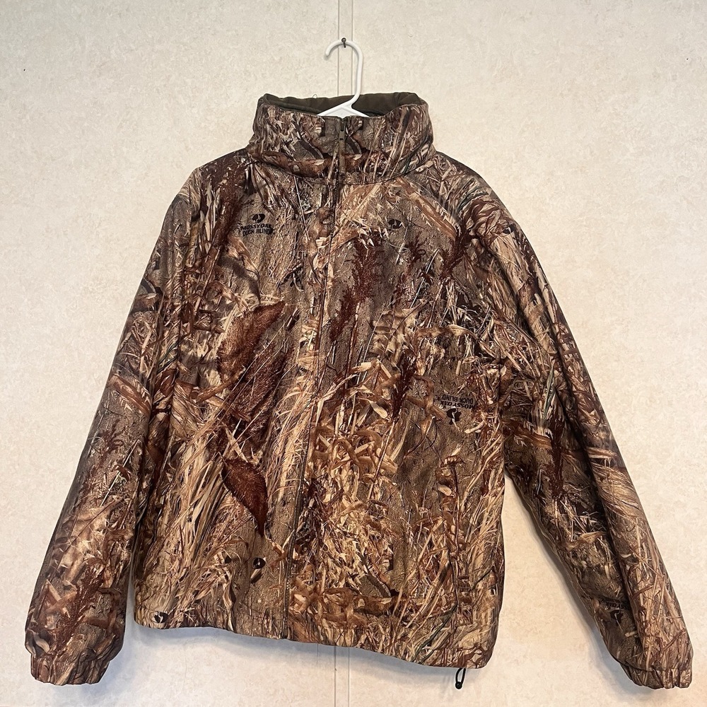 All Game Outfitters  AGO Hooded Jacket Camouflage Mossy Oak Duck Blind SZ‎ L